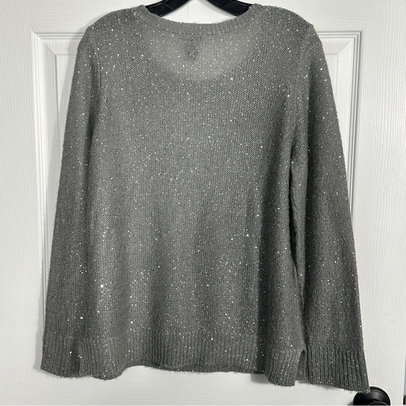 Ann Taylor size XL gray sparkly open weave sweater, lightweight, date night - Picture 6 of 10